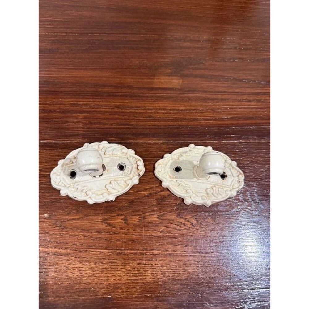 Vintage Ornate Cast Metal Towel Bar Brackets Pair Ivory Floral Bathroom Hardware